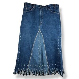 Levis Orange Tab Denim Skirt Womens Plus Size 38 Fringe Vintage Upcycled‎ USA